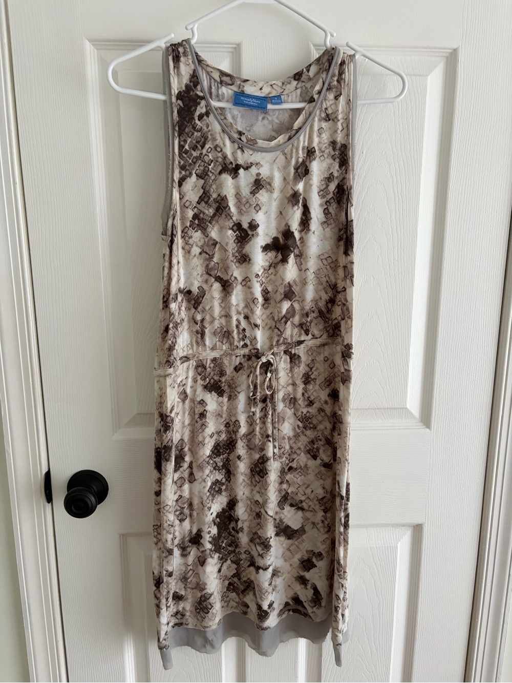 Simply Vera Vera Wang Taupe and Brown Sleeveless Drawstring Midi Dress